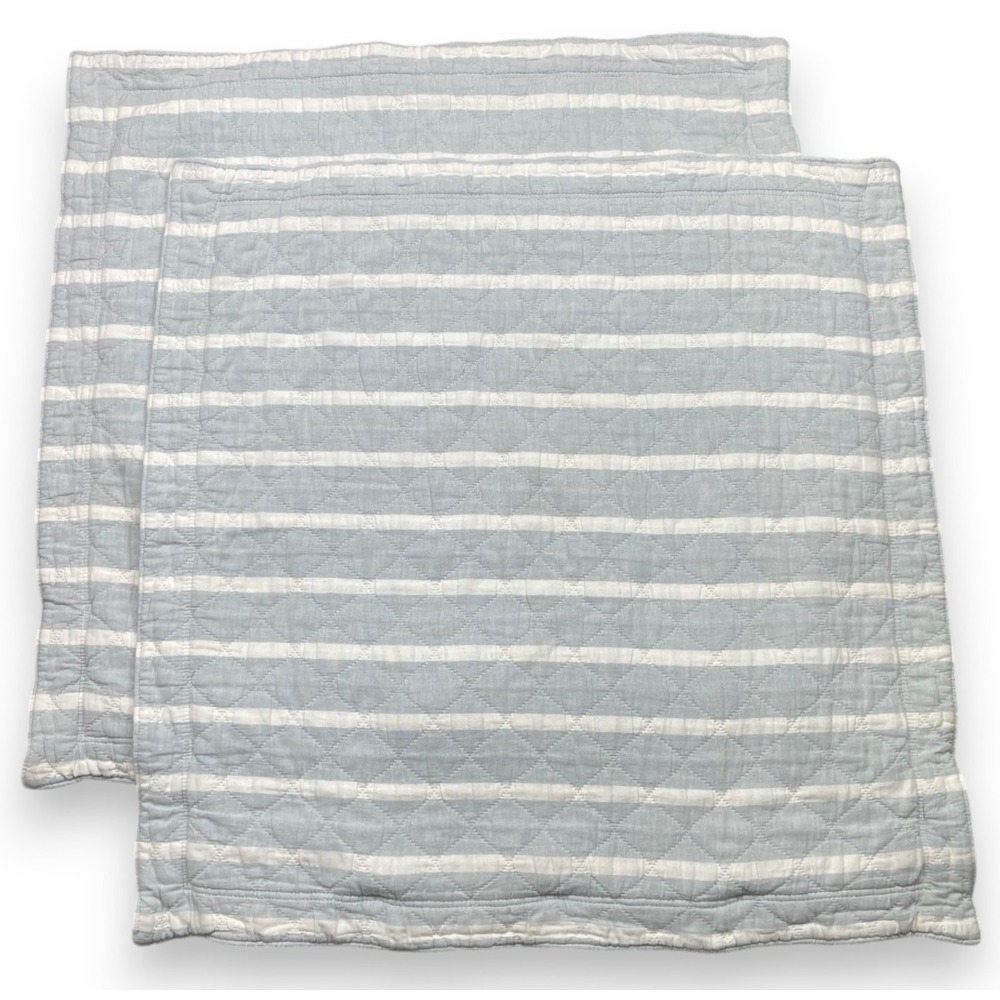 2 Pine Cone Hill Euro Shams Blue Ivory Striped Quilted